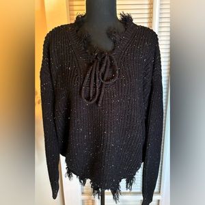 Frayed Hem Tie Neck No Boundaries Sweater